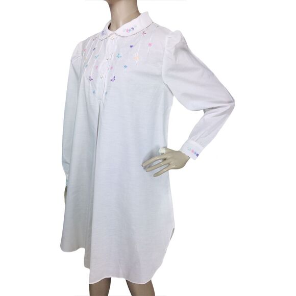 VTG Jodie Arden Hand Embroidered Butterflies Puff Sleeve Sleep Shirt Nightgown - Picture 4 of 8